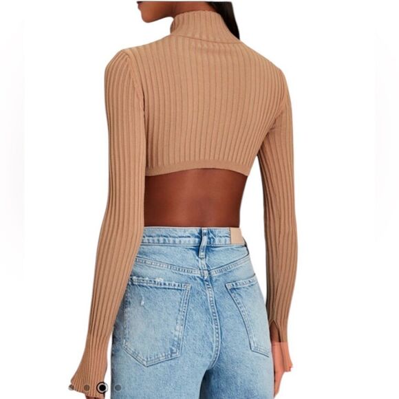 NWT Andrea Adamo Ribbed Knit Crop Top in Nude Medium - Picture 6 of 14